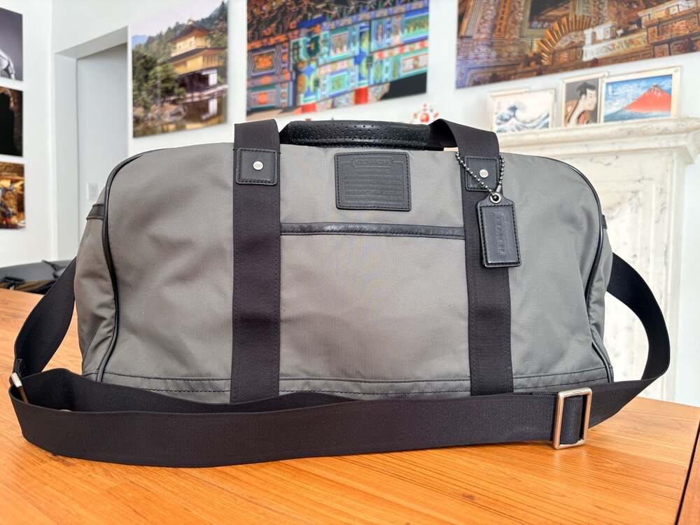Coach Gray Nylon and Leather Trim Duffel Travel Bag NWOT